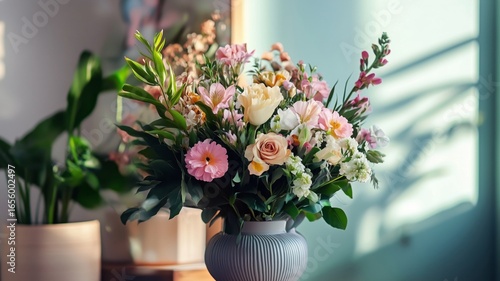 Wallpaper Mural Colorful flower arrangement in modern vase brightens indoor space during daylight Torontodigital.ca