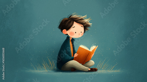 Cartoon animation of someone sitting while reading intently