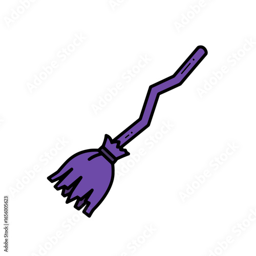 Purple witch's broomstick icon design