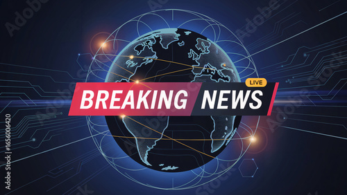 Breaking News Graphic with Live Broadcasting Elements on a Digital Globe