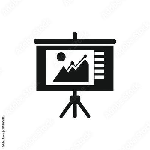 Isolated Presentation Screen, Projector with Chart on White Background