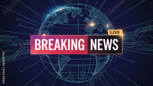 Breaking News Graphic with Live Broadcasting Elements on a Digital Globe