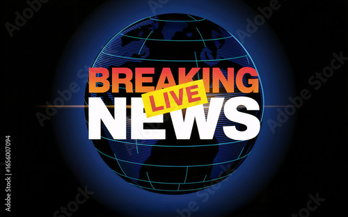 Breaking News Graphic with Live Broadcasting Elements on a Digital Globe