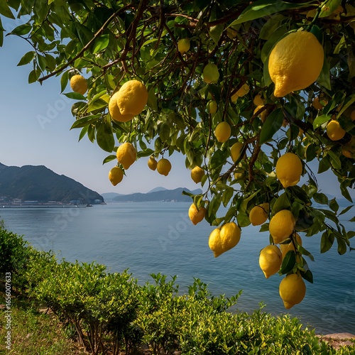 Lemon trees in Japan , lemon trees, seto inland sea, japan.