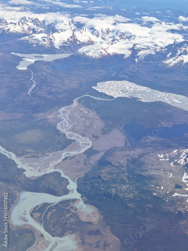 Glacial landscapes from a plane flying over Patagonia in Chile.