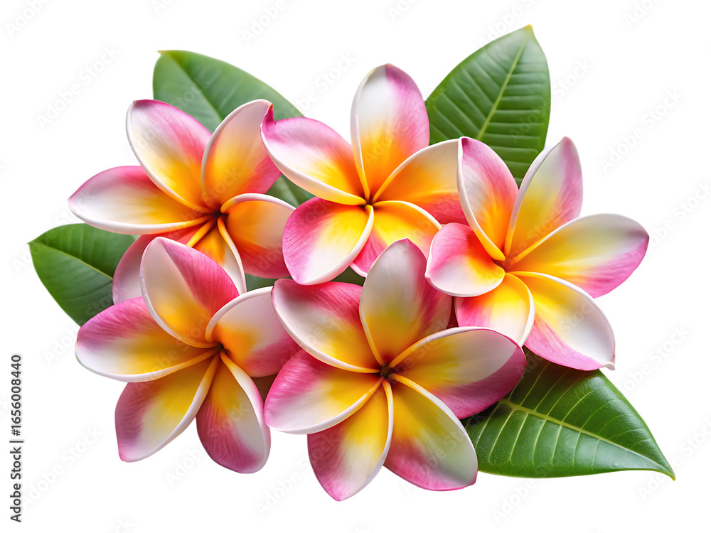 Obraz premium tropical flowers frangipani plumeria isolated on white background PNG, AI GENERATED