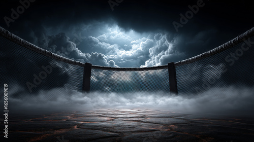 Boxing cage stage , and cloud is background , action background image.