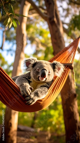 Relaxed koala in hammock