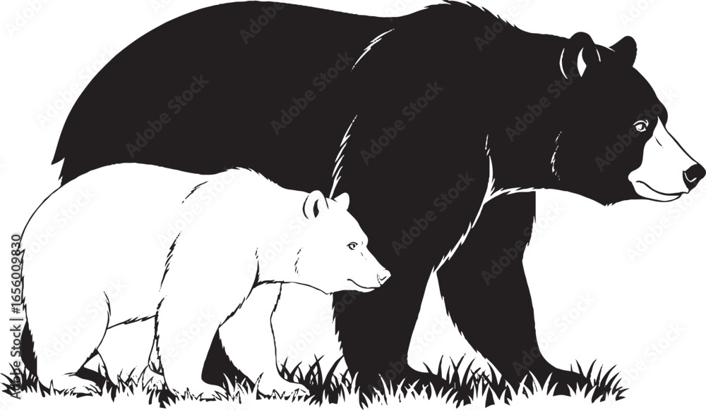 custom made wallpaper toronto digitalStylized Black and White Bear Duo Walking on Grass