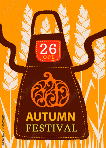 Autumn colorful poster. Apron with harvest festival invitation. Vector illustration with design elements