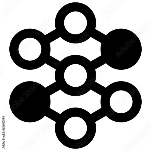 Neural network. Outlined stroke vector icon with black-filled details.