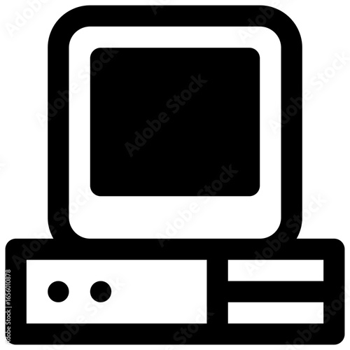 Old PC. Outlined stroke vector icon with black-filled details.