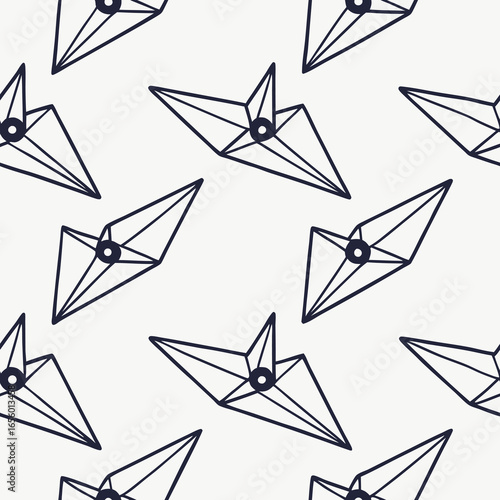Dark blue origami cranes on light grey seamless pattern background paper bird