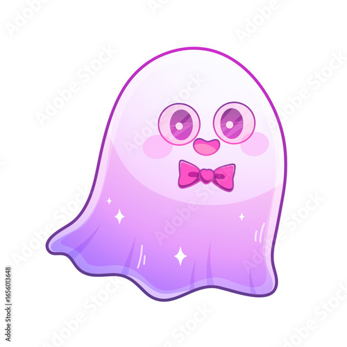 Cute ghost with glasses. Little ghost, cute spook on white background. Vector cartoon character