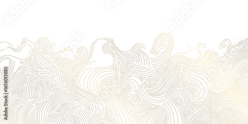 Vector line golden abstract organic wave background, flow curve design, sea japanese texture. Fluid soft topography, wood, wind luxury pattern