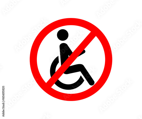 Prohibited wheelchair access symbol. Restriction sign icon vector design and illustration.