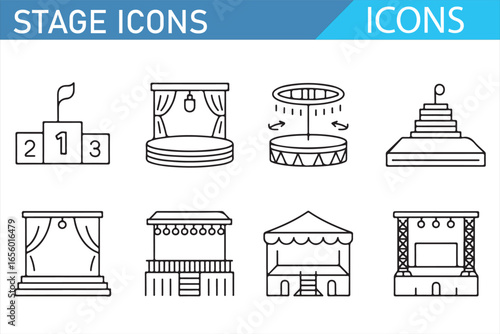 Stage Design Icons for Shows, Performances, and Theatrical Settings