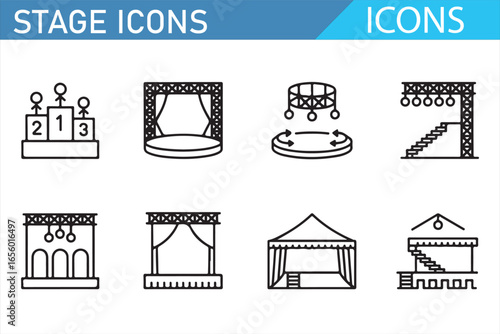 Set of Event and Stage Icons for Concerts, Performances, and Displays