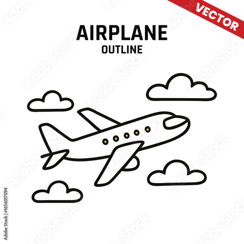 Elegant airplane vector outline with clean lines, ideal for aviation logos, icons, and transportation designs.
