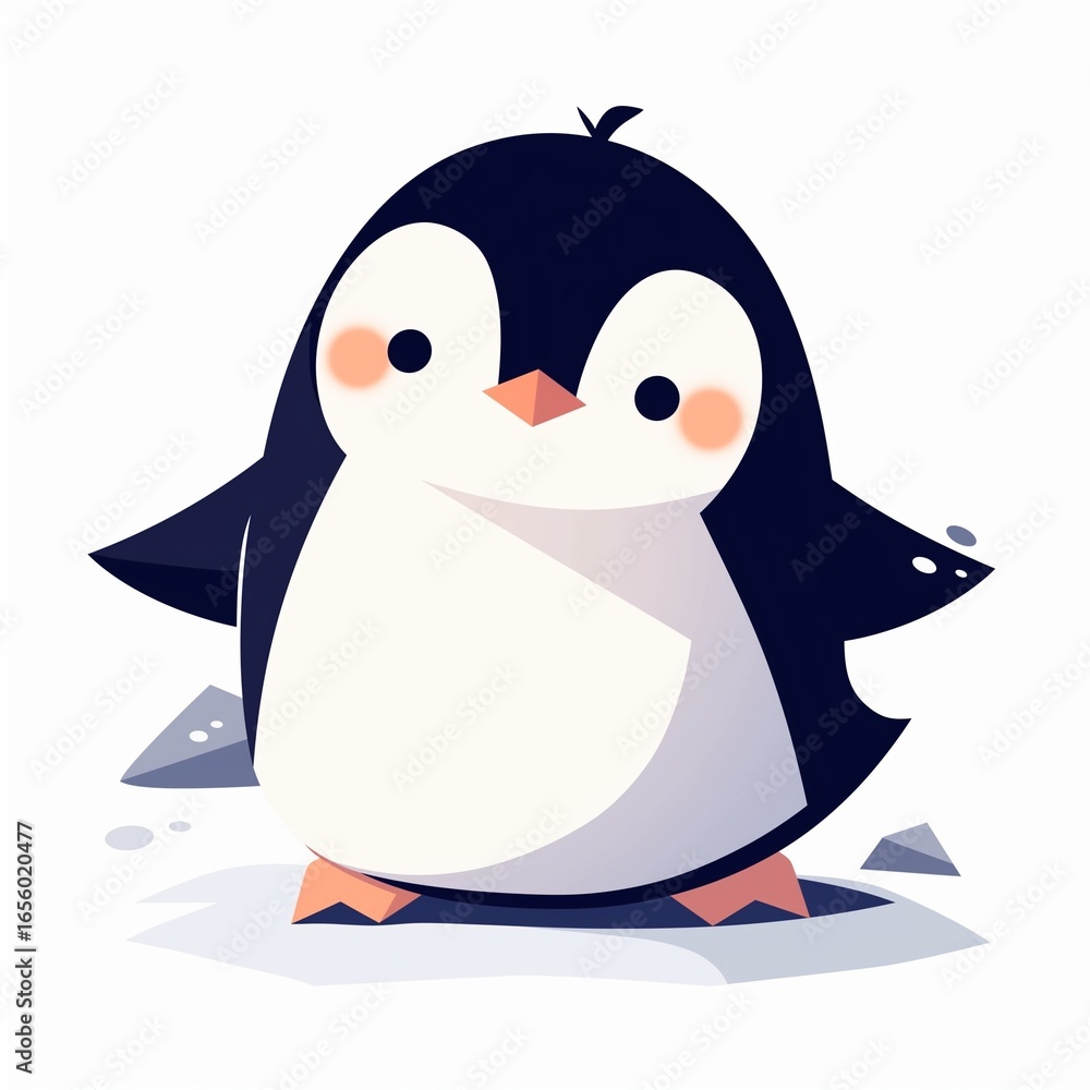 Naklejka premium Minimalist flat vector illustration of a cute penguin icon, simple cartoon character design with black outlines on white background, clean modern logo style, high resolution