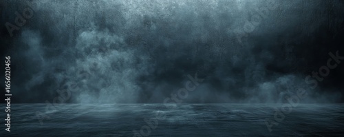 Empty dark abstract cement wall with floating smoke, ideal for product displays or conceptual art presentations, Generative AI