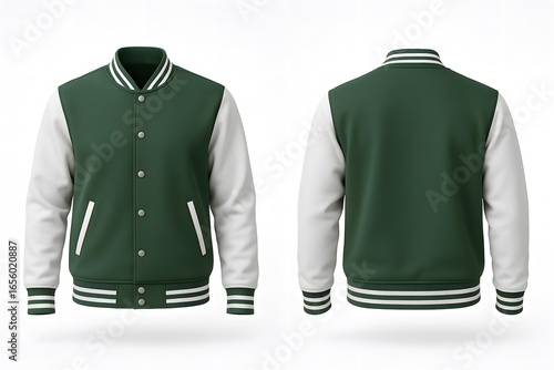 Green Varsity Jacket Mockup Front and Back | Realistic College Bomber Outerwear Template for Apparel, Branding, and Fashion