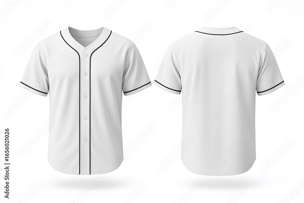 Naklejka premium White Baseball Jersey Mockup Front and Back | Realistic Minimal Sportswear Template for Branding and Team Merchandise