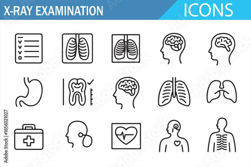 Set of X-ray examination icons for doctors, clinics, hospitals, and medical content.