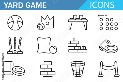 Line icons depicting popular yard games, perfect for illustrations in sports and outdoor activities.