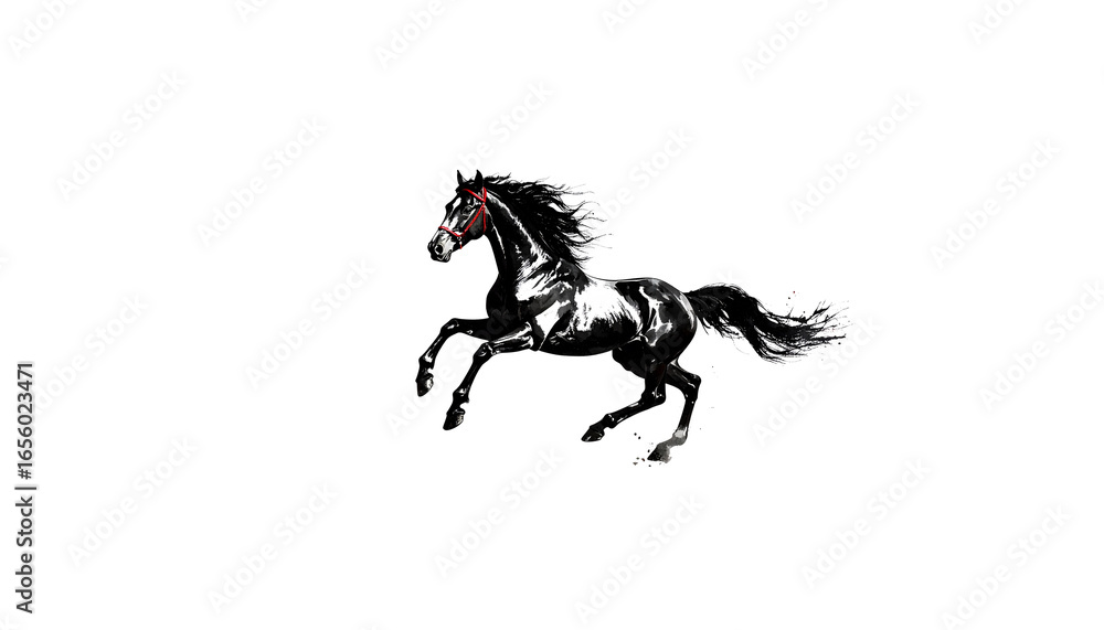 Obraz premium Two horses running on a white background. Silhouette illustration of horses