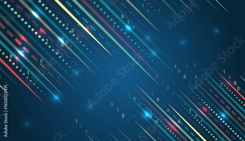 Structuring big data with an abstract grid of points and information flows symbolizing the analysis, processing and transmission of data in a digital environment.