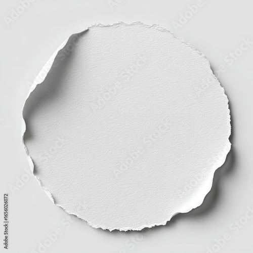 Circular ripped paper cutout on light gray background