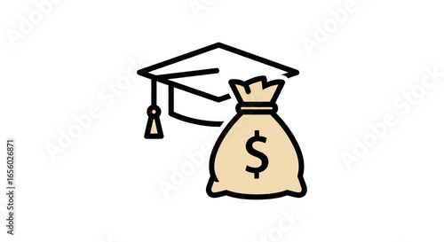 Graduation scholarship grant depicted by a graduation cap and money bag symbolizing educational funding for students in need ideal for financial aid and college access themes.