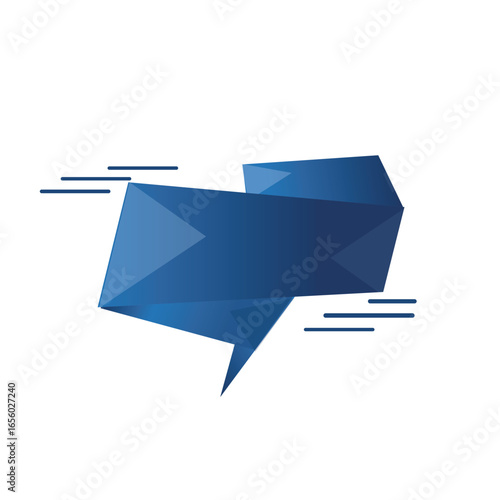 A unique, three-dimensional geometric chat or speech bubble design in a modern blue color. The design has a sharp, origami-like style, perfect for representing a quote, message, or interactive content