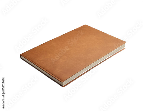 Notepad with leather cover on transparent background