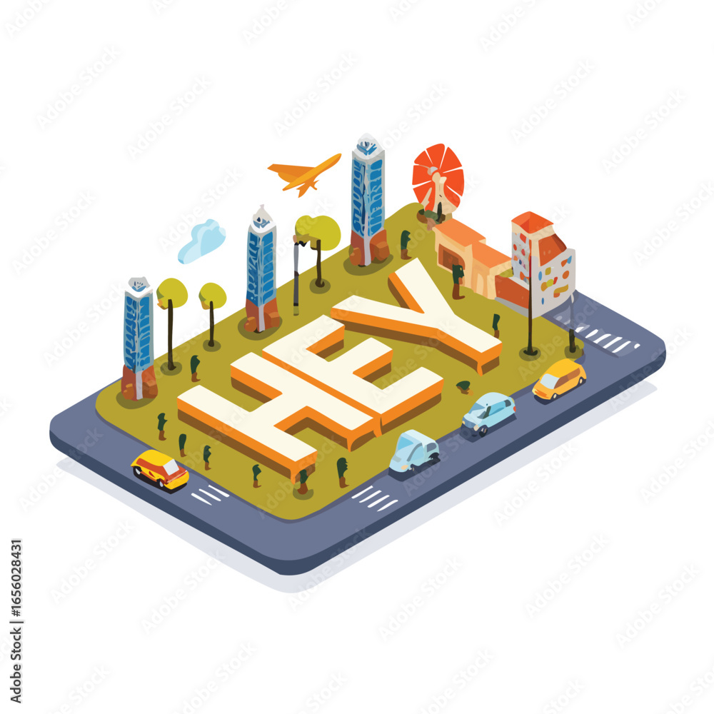 Obraz premium Hey isometric vector illustration with 3D floral decorations in vibrant detail.