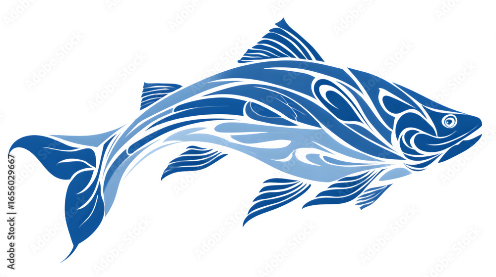 Naklejka premium A stylized fish silhouette, clean and simple, in graceful motion, isolated on Transparent Background