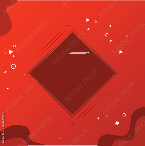 A vibrant red background design with subtle abstract patterns and a clean, blank diamond-shaped frame in the center. The design is suitable for text, logos, or product images in advertising, flyers, o