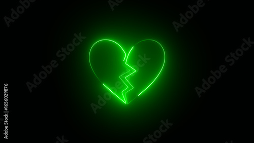 Neon broken heart animation, Sad love video animation Glowing broken heart neon icon.
