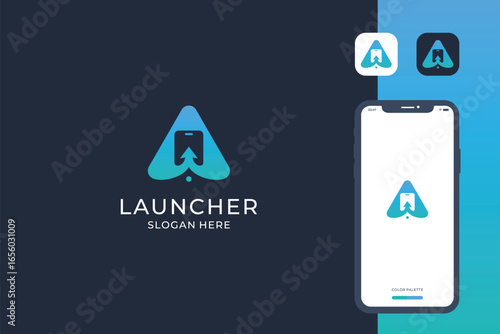 button or icon app launcher, accelerator phone logo design.