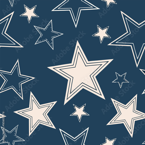 Seamless pattern of cream stars on a dark blue background vector