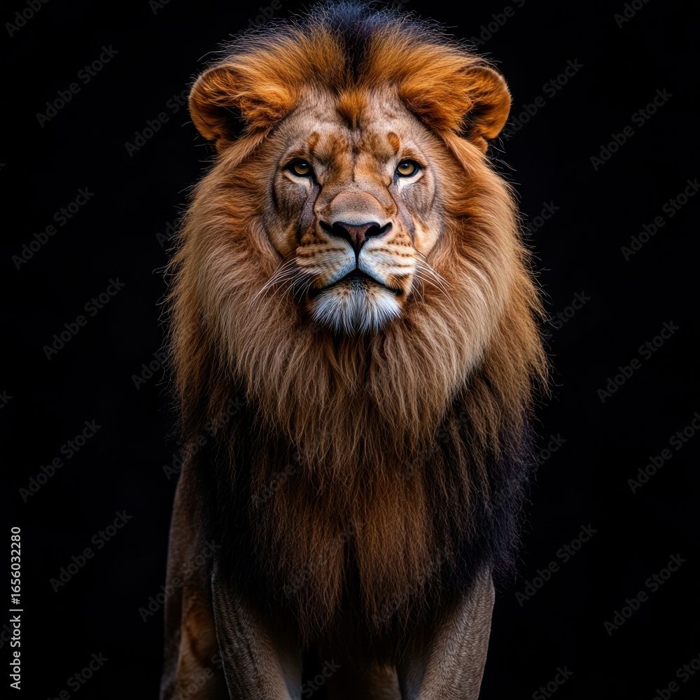 Fototapeta premium Lion resting, against black background.