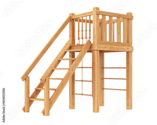  Kids Playground Wooden Climbing Frame Isolated on White