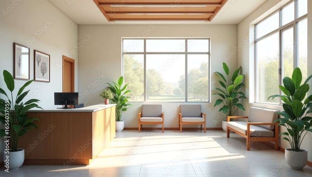 Fototapeta premium Modern minimalist living room with wooden floor, sleek furniture, and large windows.