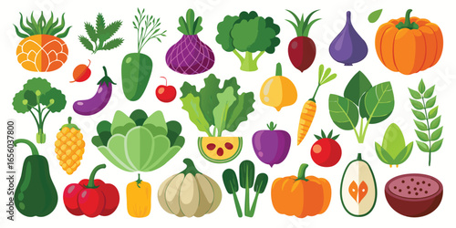 Vibrant Variety of Vegetables and Fruits Freshly Harvested A Colorful Collection of Nature's Bounty for Healthy Eating