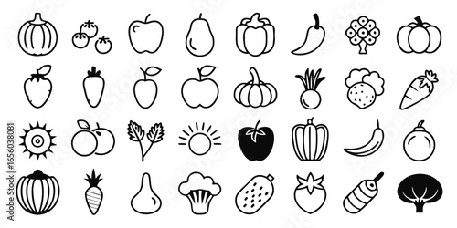 Whimsical Black and White Vegetable Medley A Playful Collection of Hand Drawn Garden Goodness