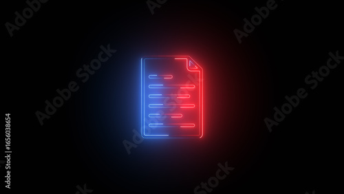 Document File icon animation, neon PDF file icon isolate  Neon line document icon, 4k video