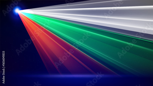 Laser flag of bulgaria. Laser show on dark blue background. Bulgarian national patriotic flag. Multicolor template of banner, poster for national holiday bulgaria. Place for text. Copy space. Vector
