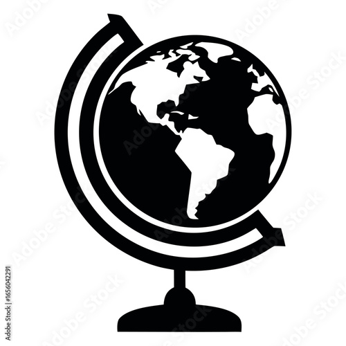 Vector art of black and white illustration of a globe