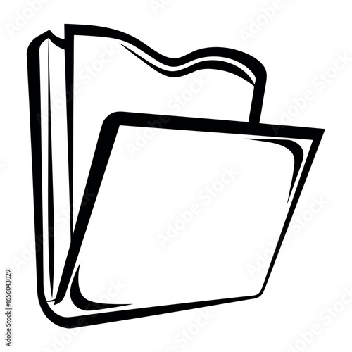 Vector art of black and white icon of an open folder with documents